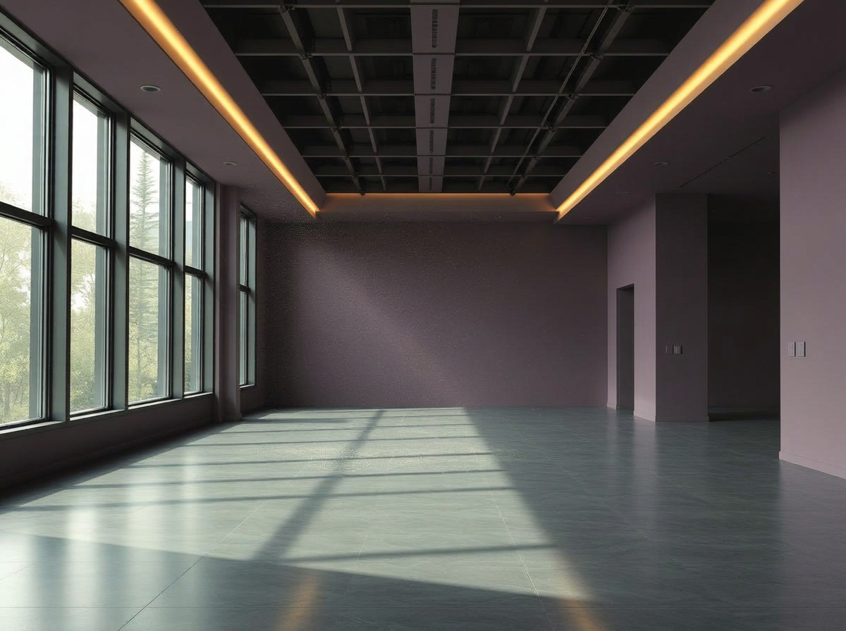 Newly built room with fine construction dust in light beams